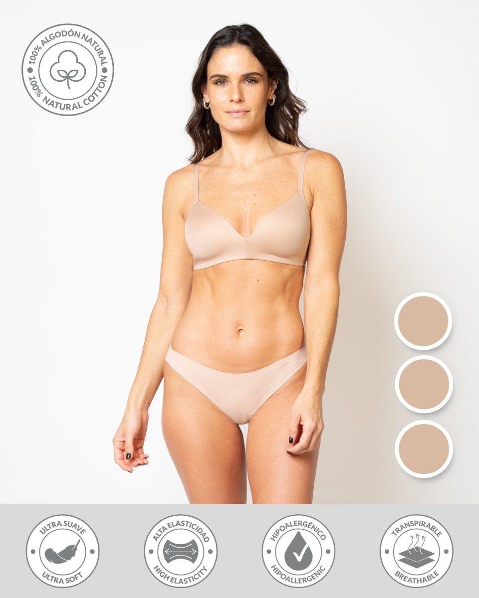 Calzón bikini invisible beige de algodón Ultraflex, Única Lingerie: modelo de frente