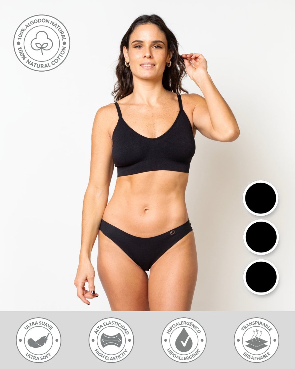 Calzón bikini invisible negro de algodón Ultraflex, Única Lingerie: modelo de frente