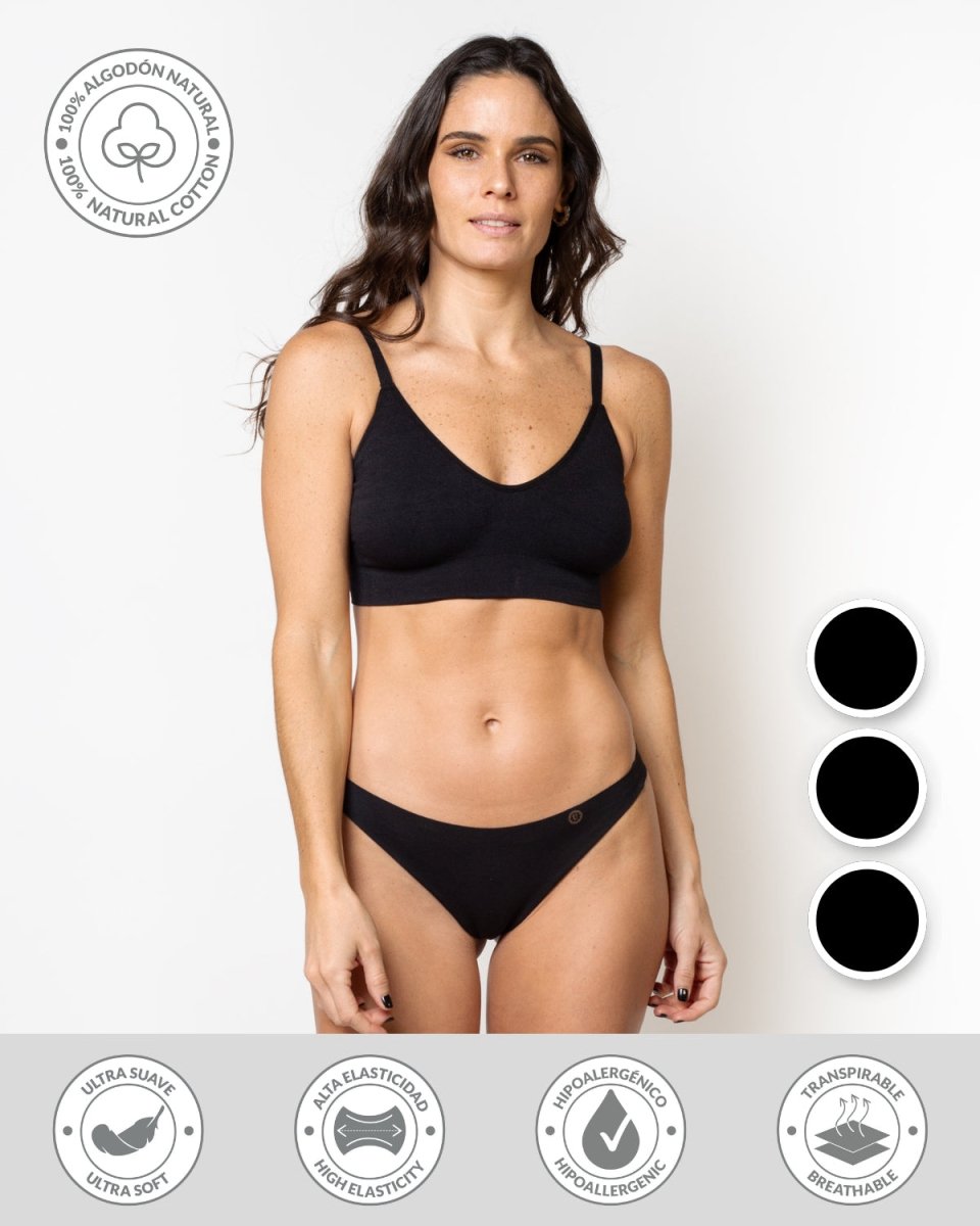 Calzón colaless invisible negro de algodón Ultraflex, Única Lingerie: modelo de frente