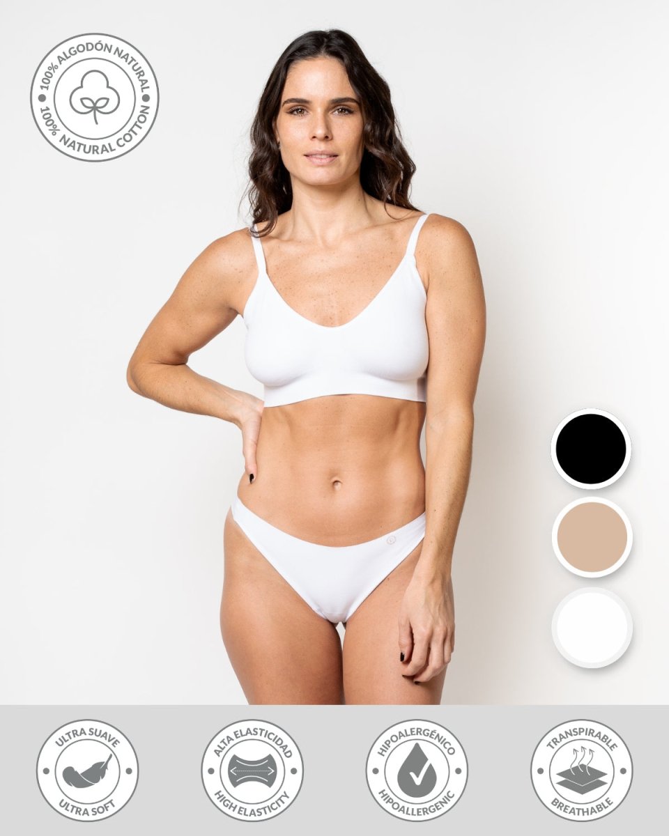 Calzón colaless invisible surtido (negro, beige y blanco) de algodón Ultraflex, Única Lingerie: modelo de frente