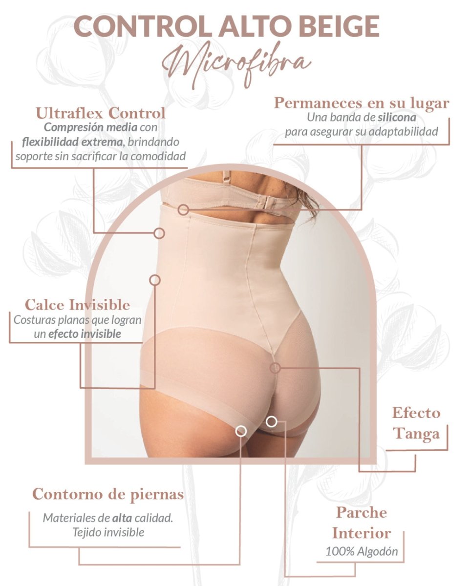 Calzón Faja Control Alto Beige Color Piel Microfibra Invisible con Compresión Firme
