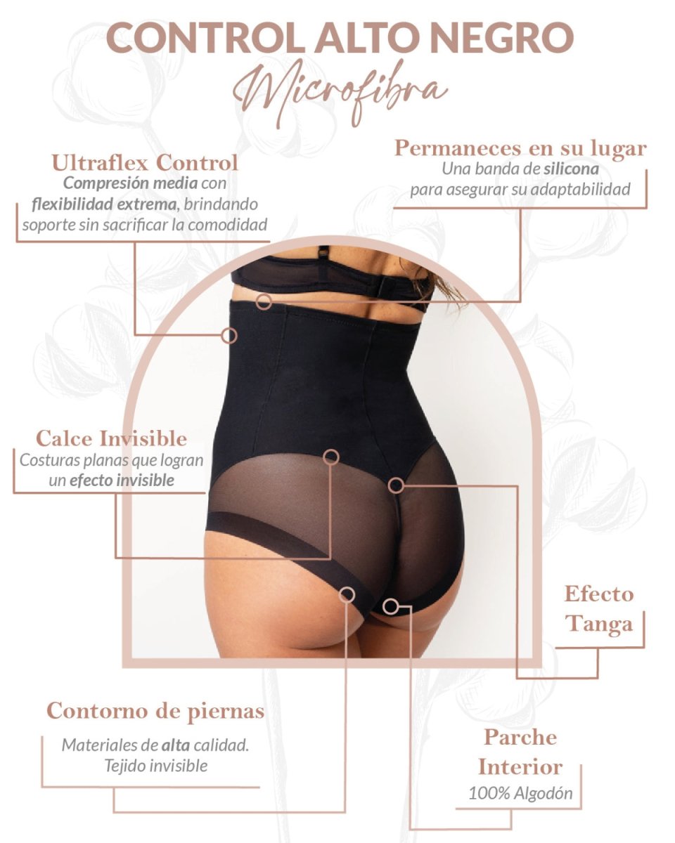 Calzón Faja Control Alto Negro Microfibra Invisible con Compresión Firme