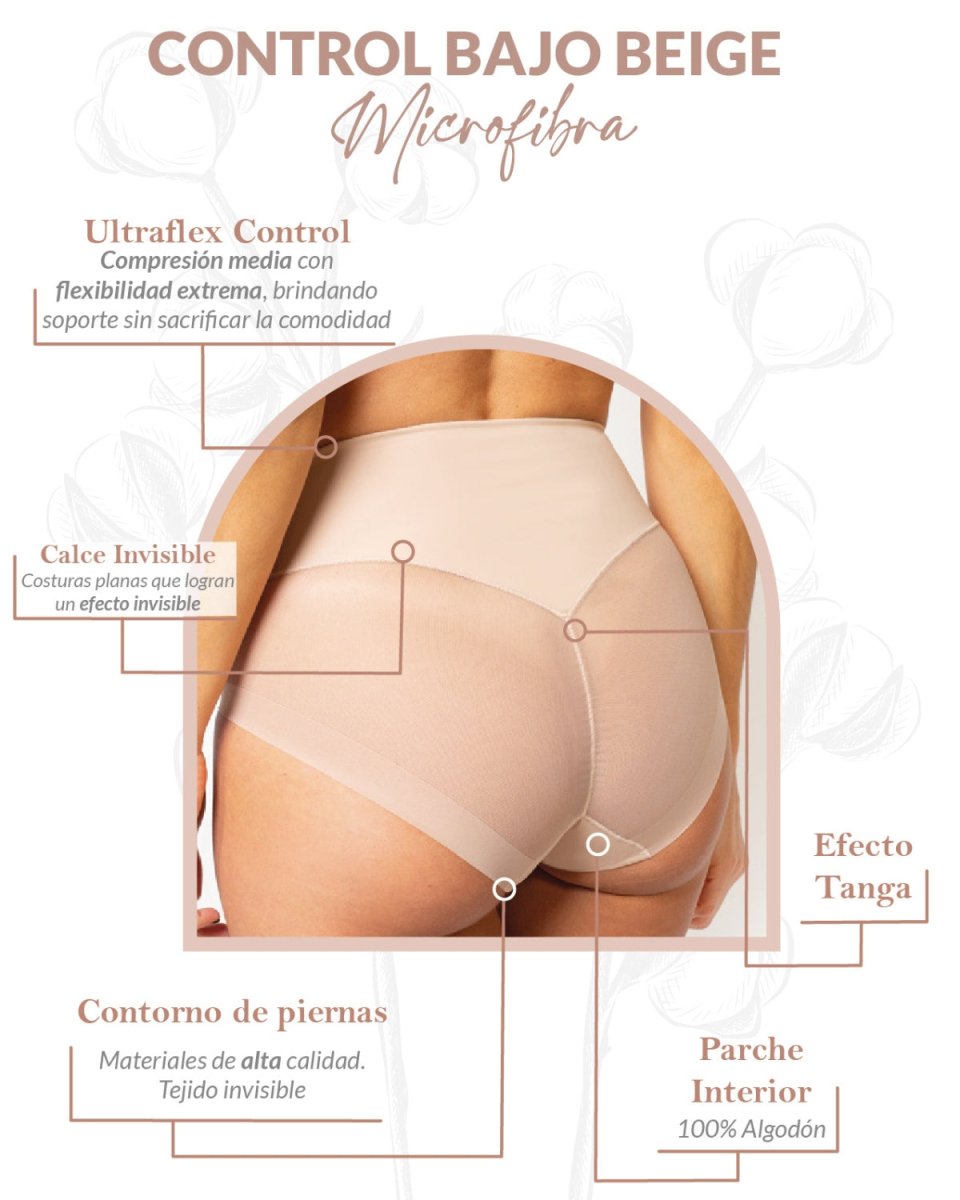 Calzón Faja Control Bajo Beige Color Piel Microfibra Invisible con Compresión Media