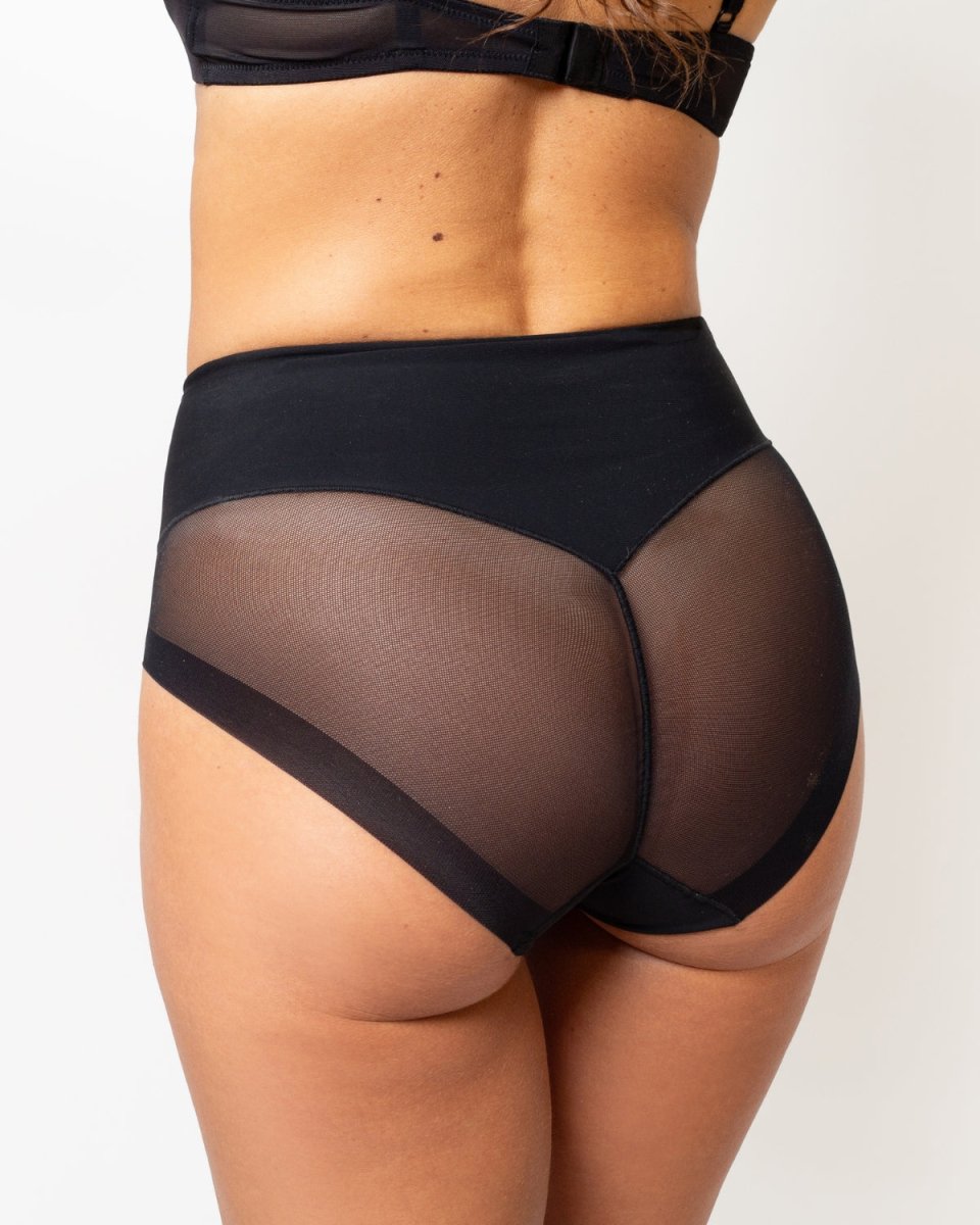 Calzón de control bajo negro de compresión media, Única Lingerie: vista trasera