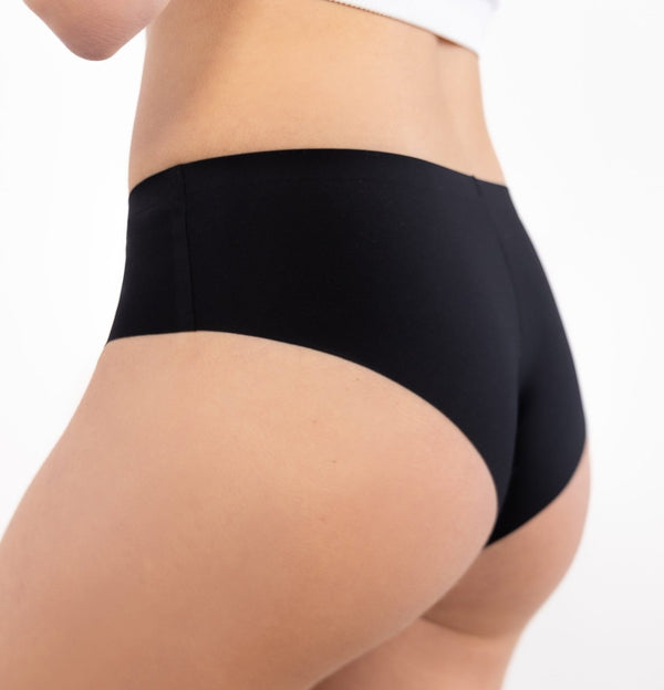 Calzón pantaleta culotte invisible negro de microfibra Silkdry Flex, Única Lingerie: vista trasera