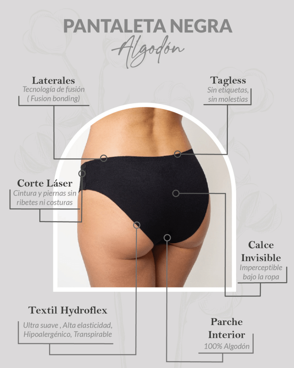 Pack x3 Calzón Pantaleta Invisible Sin Costuras Negro Algodón Ultraflex