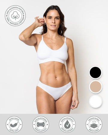 Calzón pantaleta invisible surtido (negro, beige y blanco) de algodón Ultraflex, Única Lingerie: modelo de frente