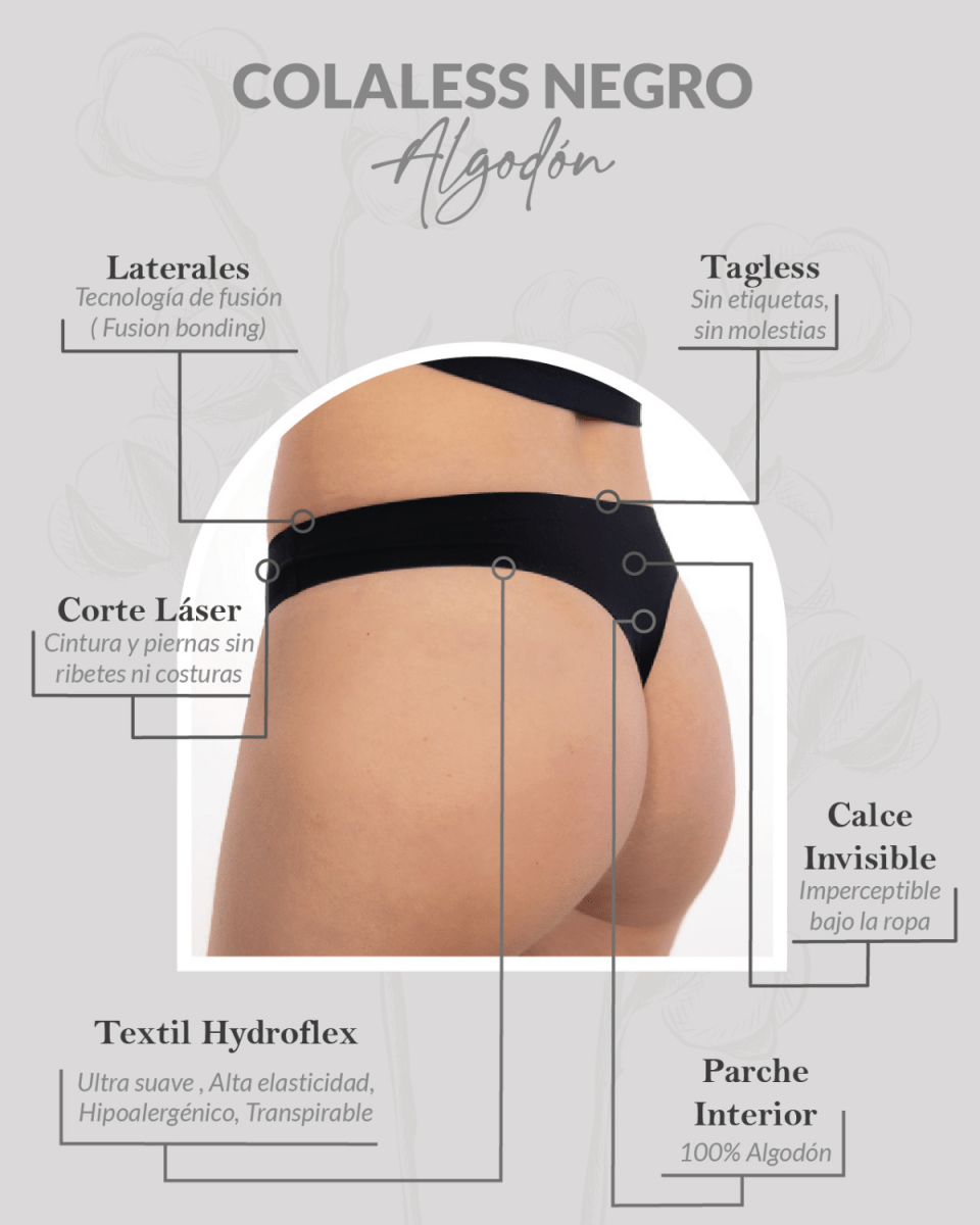 Pack x3 Colaless Negro Algodón 5224666 - Única Lingerie